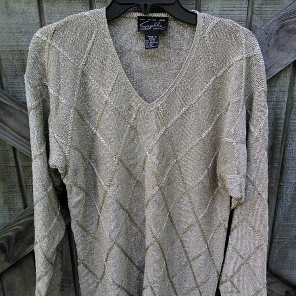 Suzelle Women's Oversized Gold V-Neck SweaterB4-64 - Picture 1 of 7